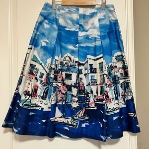⛵️☀️🌸 European Summer Vacation Scenic Coastal A-Line Pleated Midi Skirt ☀️🌸⛵️